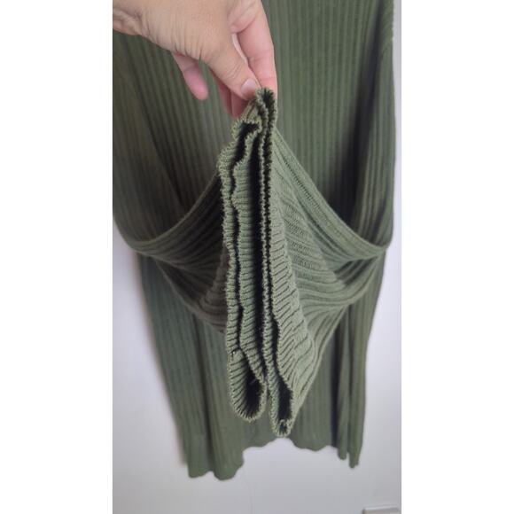 Autumn Green Long Line Slouchy Cardigan Ladder Knit Wide Sleeves Women's L - Picture 7 of 8